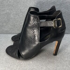 Coach Idena Women's Size 8.5 Black Leather Open Toes Booties High heel shoes
